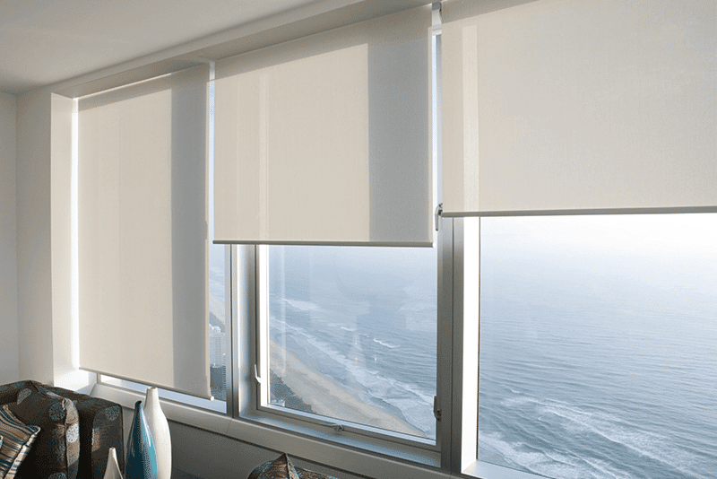 Internal blinds installed in a modern home with ocean views.