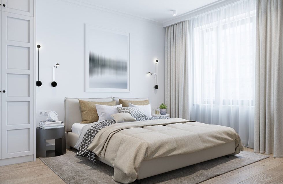 Curtains and bedroom decor for stylish window treatment.