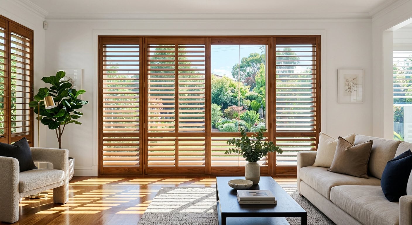 Illustrative interior showing plantation shutter style