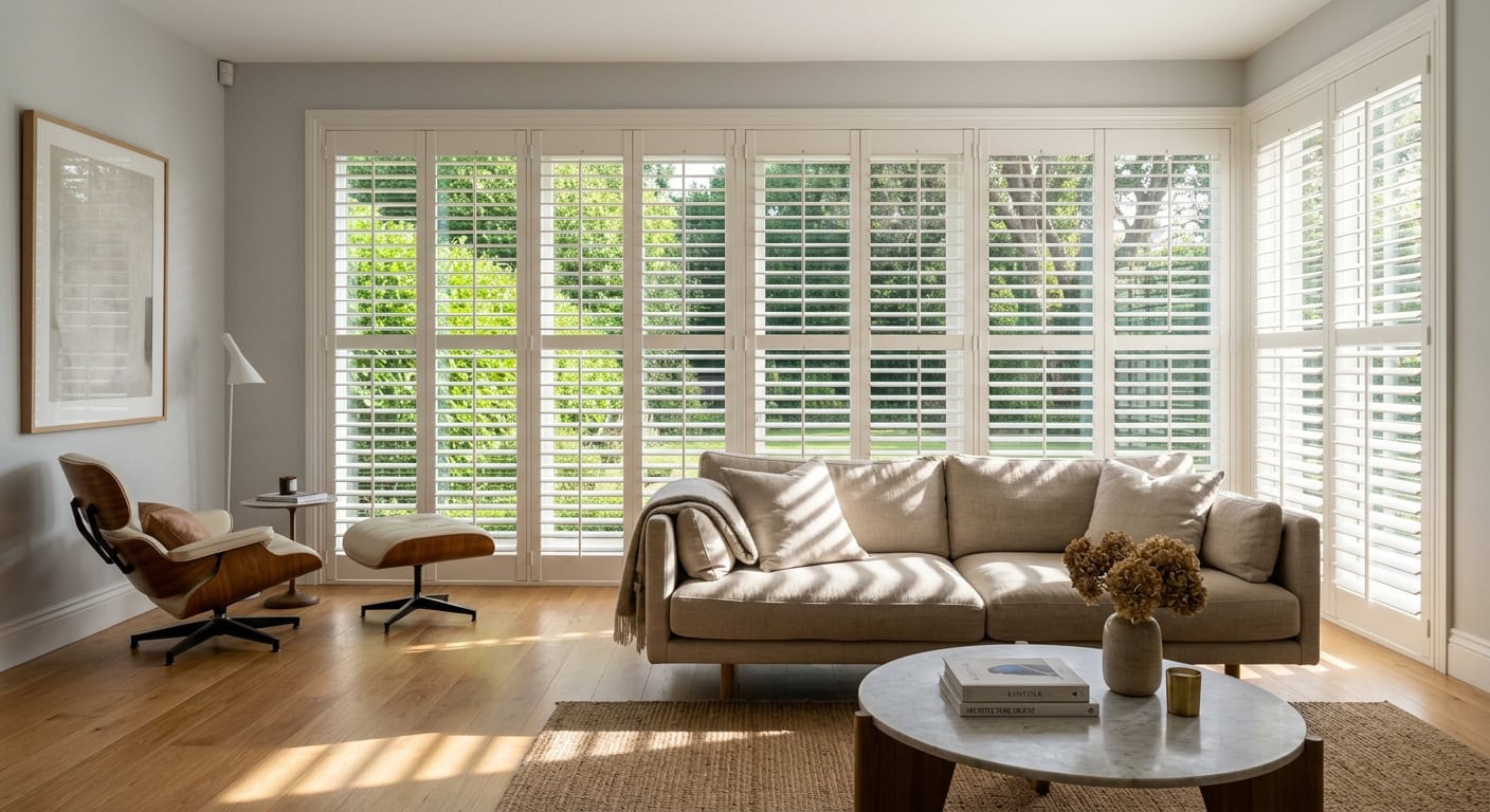 Illustrative interior showing plantation shutter style